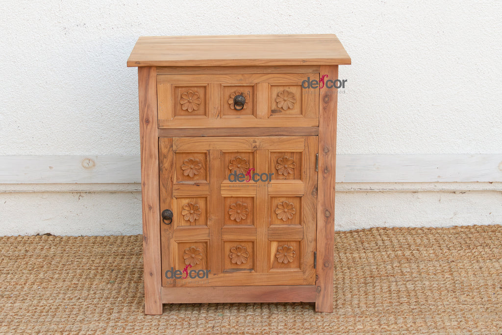 Reclaimed Wood Floral Bedside Cabinet (Trade)