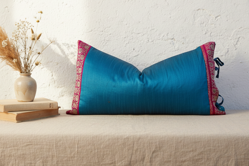 Azura Large Festive Indian Silk Queen Lumbar Pillow Cover