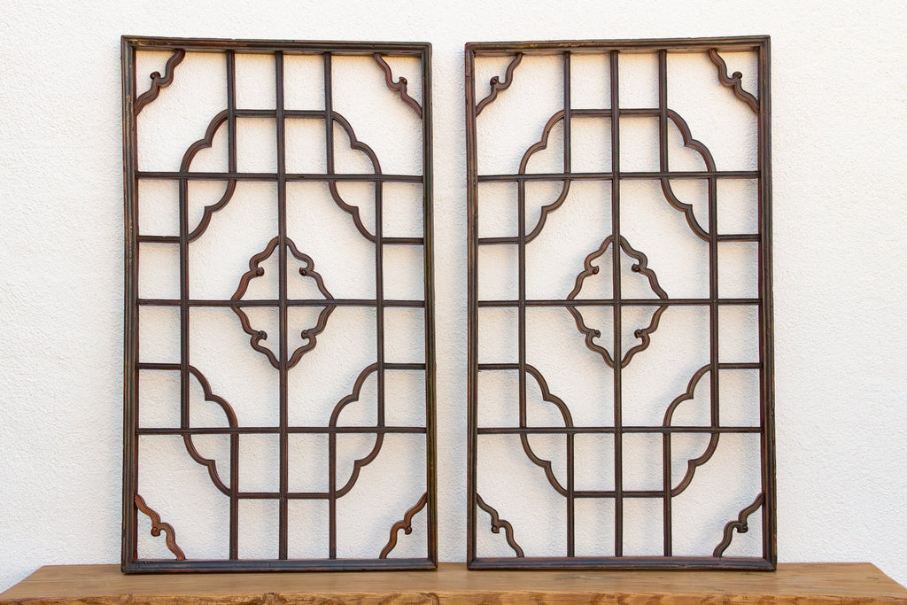 Pair of Antique Chinese Ruyi Cloud Lattice Panels