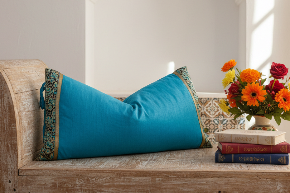 Neela Large Festive Indian Silk Queen Lumbar Pillow Cover