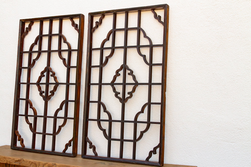 Pair of Antique Chinese Ruyi Cloud Lattice Panels