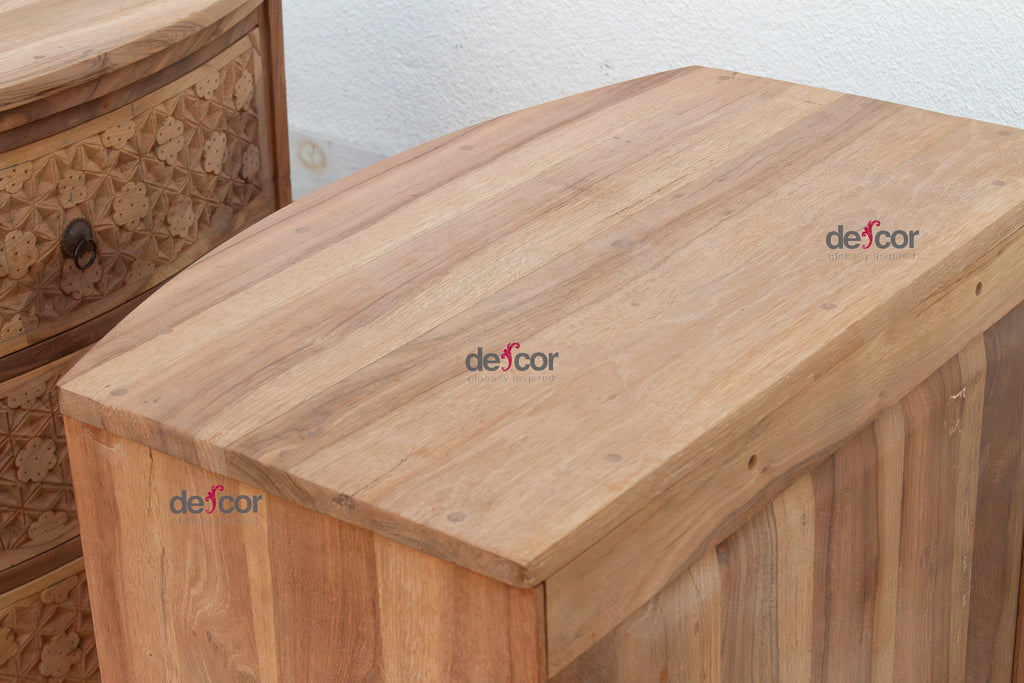 Set of 2, Reclaimed Wood Bow Front Carved Bedside Dressers (Trade)