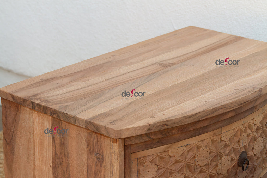 Set of 2, Reclaimed Wood Bow Front Carved Bedside Dressers (Trade)