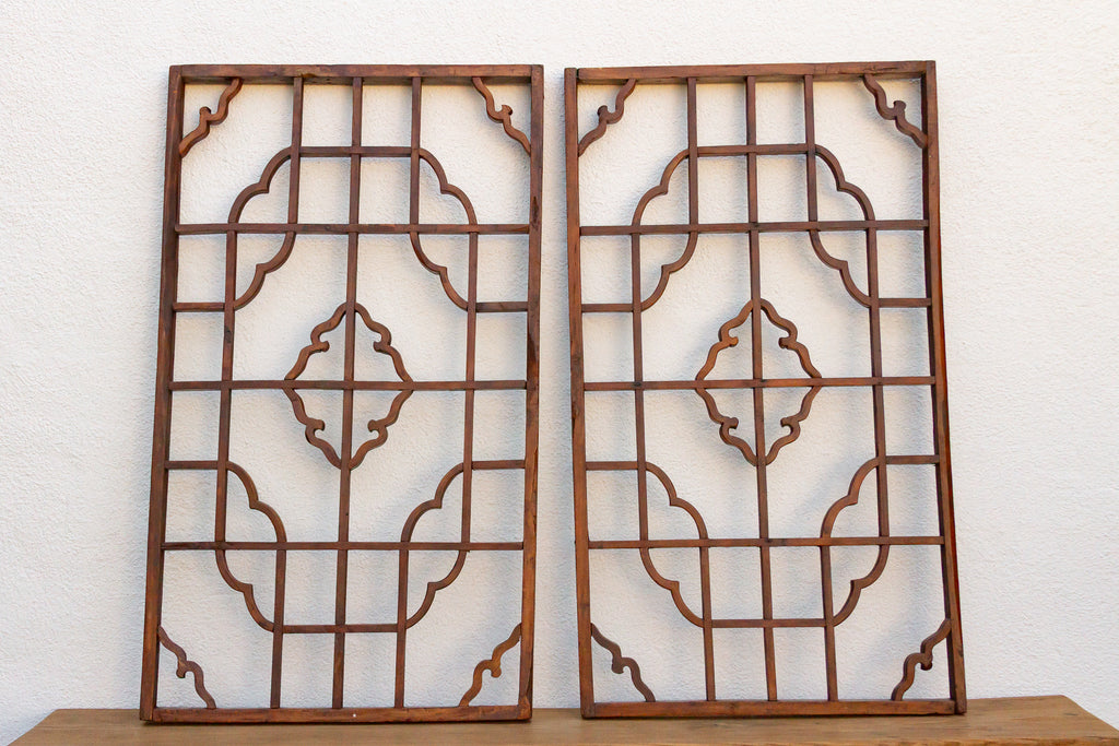 Pair of Antique Chinese Ruyi Cloud Lattice Panels