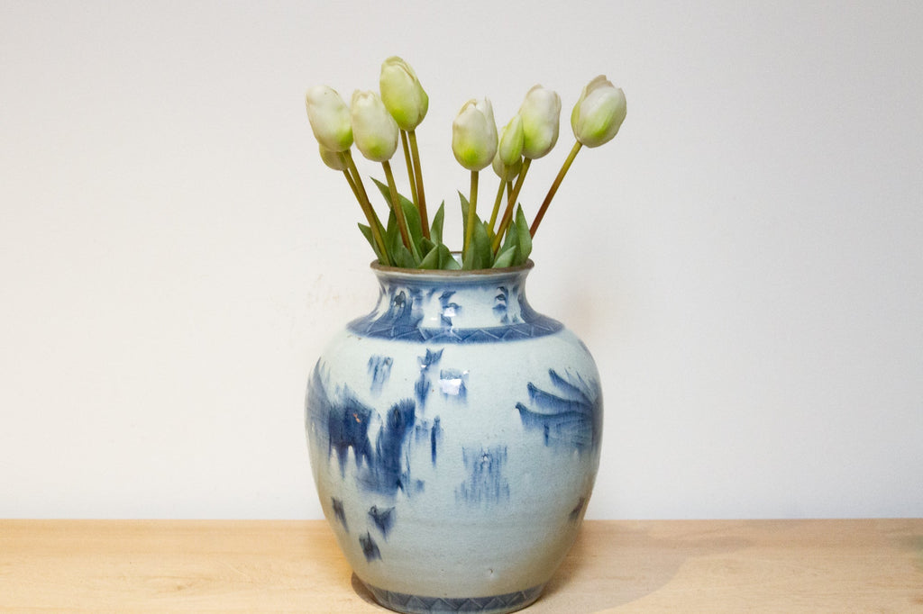 Large Blue & White Crackled Porcelain Jar