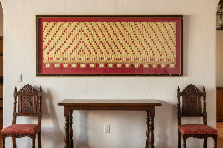 Rare Antique Framed Silk Embroidered Wedding Shawl