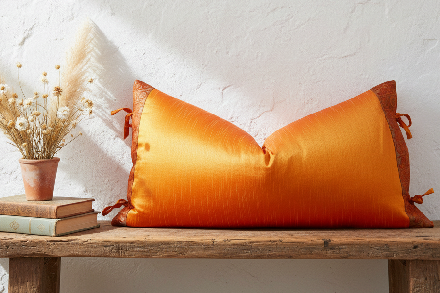 Santra Large Festive Indian Silk Queen Lumbar Pillow Cover