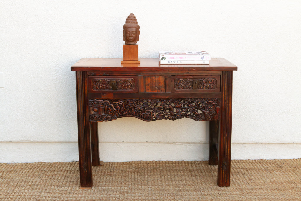 Rustic Heavily Carved Chinese Altar Console