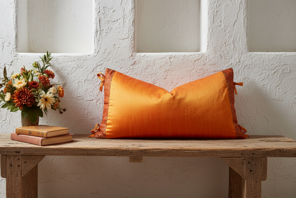 Kinu Large Festive Indian Silk Queen Lumbar Pillow Cover