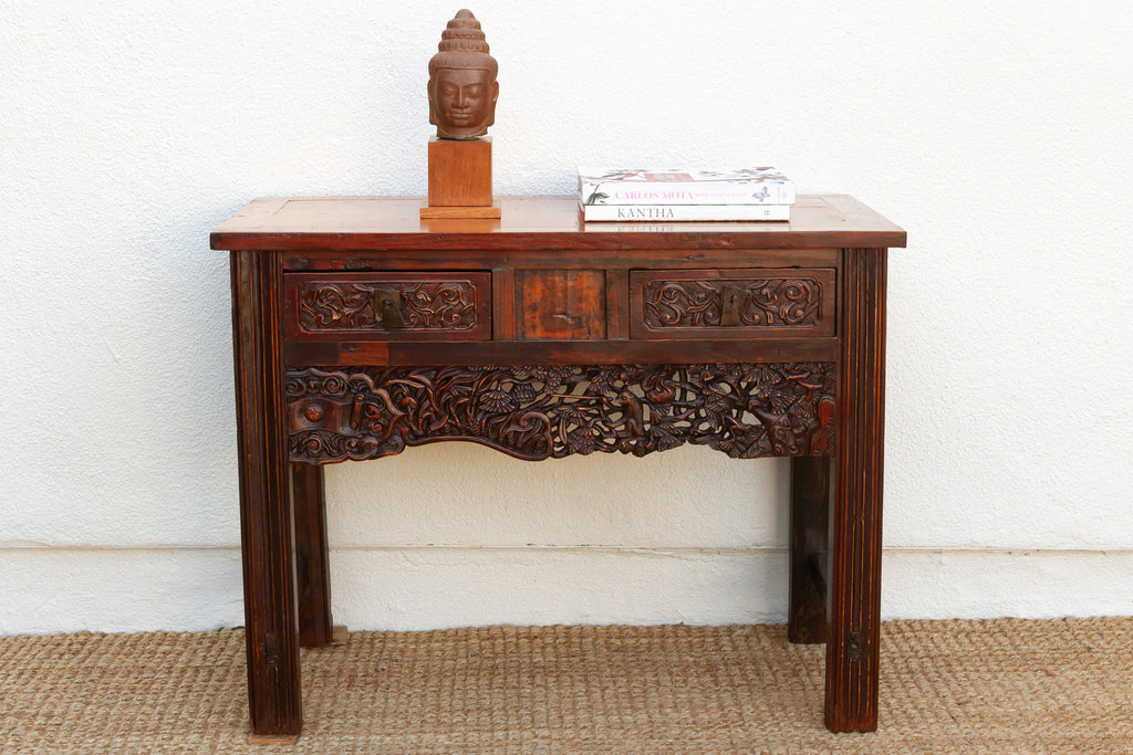 Rustic Heavily Carved Chinese Altar Console