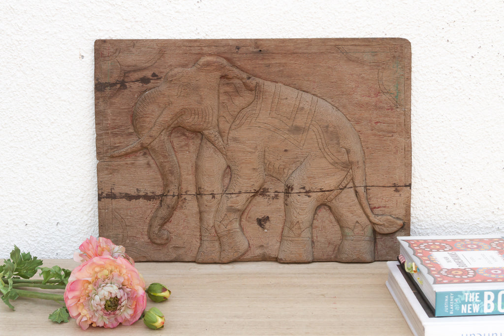 Antique Thai Elephant Carved Panel