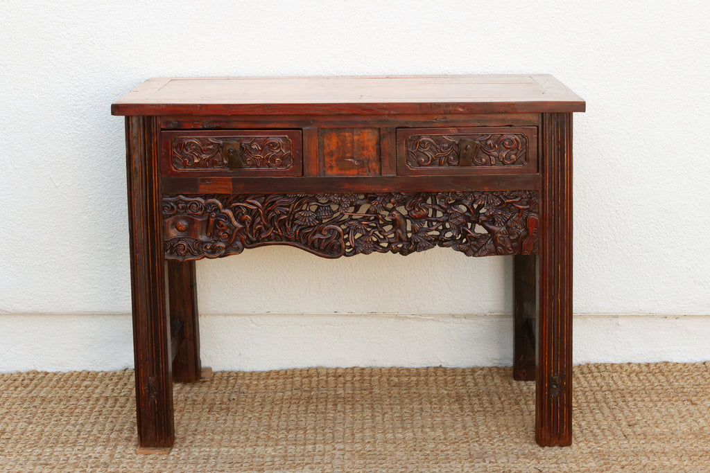 Rustic Heavily Carved Chinese Altar Console
