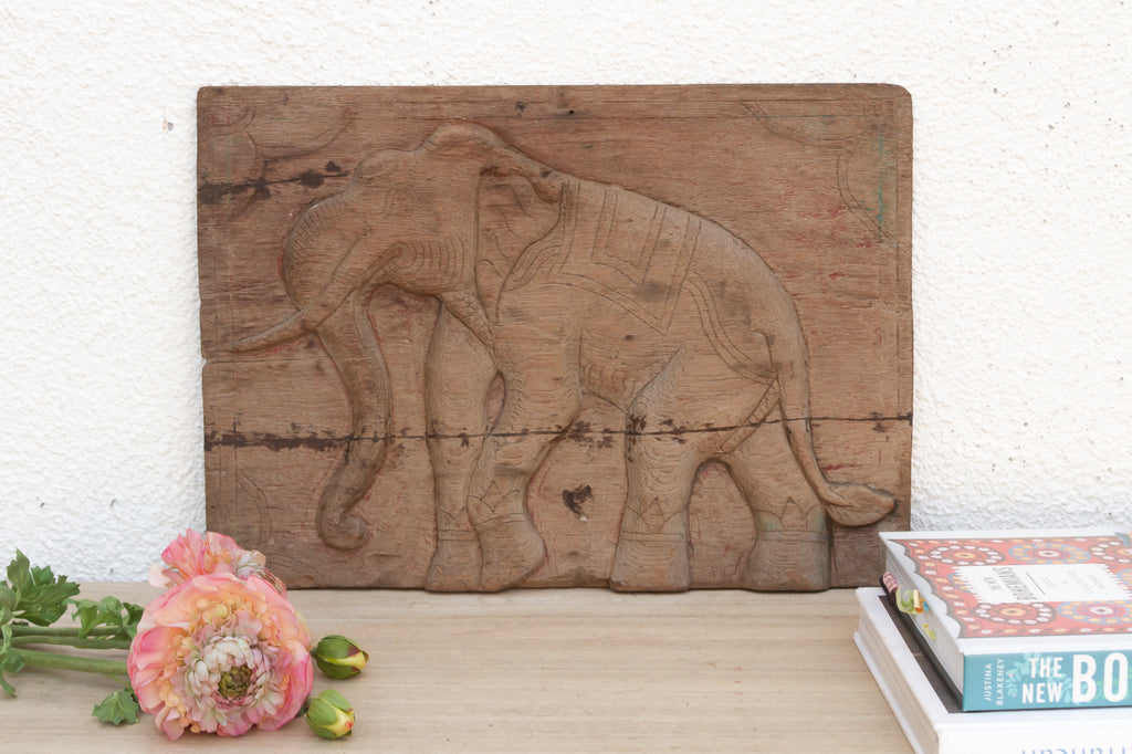Antique Thai Elephant Carved Panel