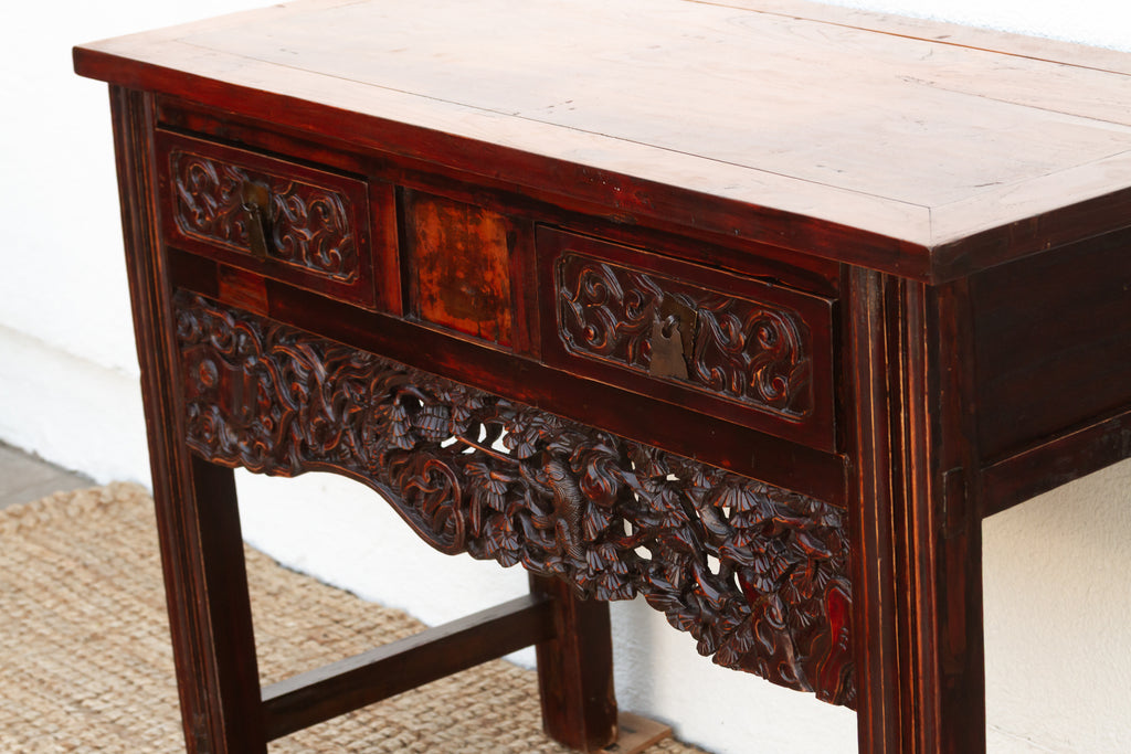 Rustic Heavily Carved Chinese Altar Console