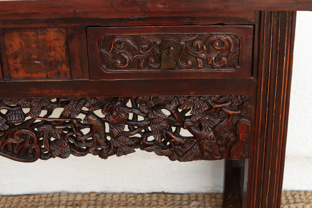 Rustic Heavily Carved Chinese Altar Console
