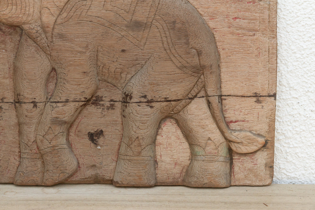 Antique Thai Elephant Carved Panel