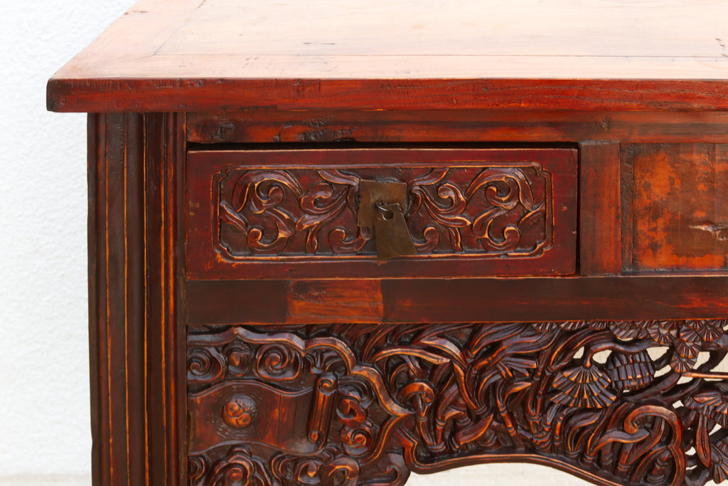 Rustic Heavily Carved Chinese Altar Console