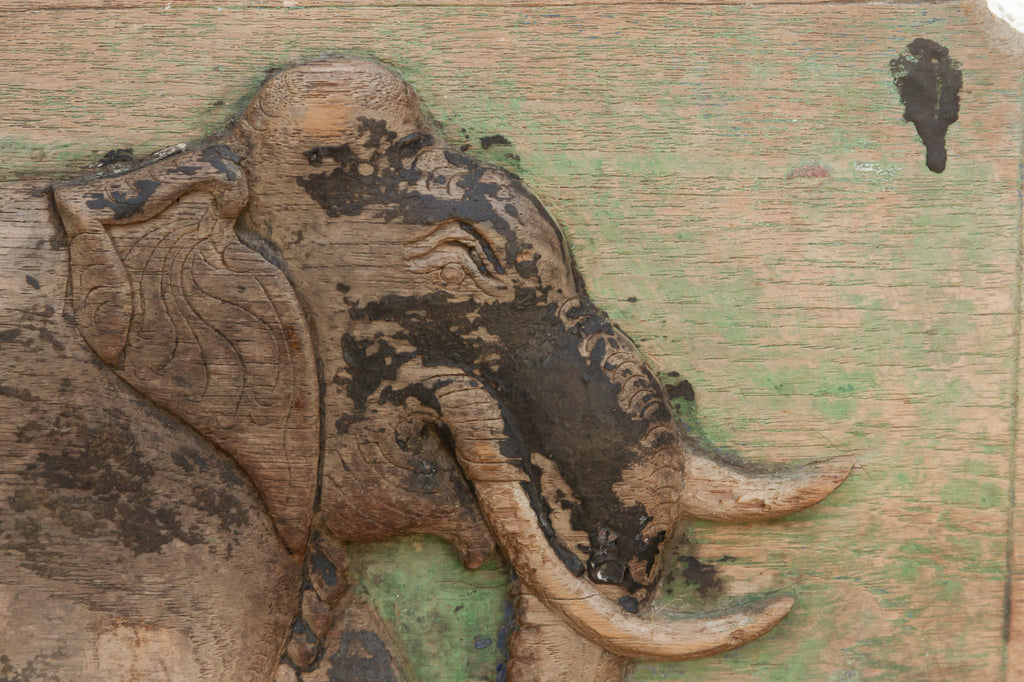 Antique Painted Thai Elephant Wall Carving