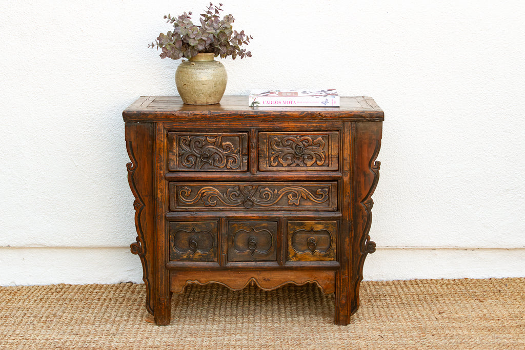 Antique Chinese Carved Six-Drawer Dresser