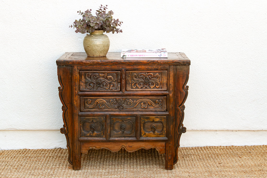 Antique Chinese Carved Six-Drawer Dresser