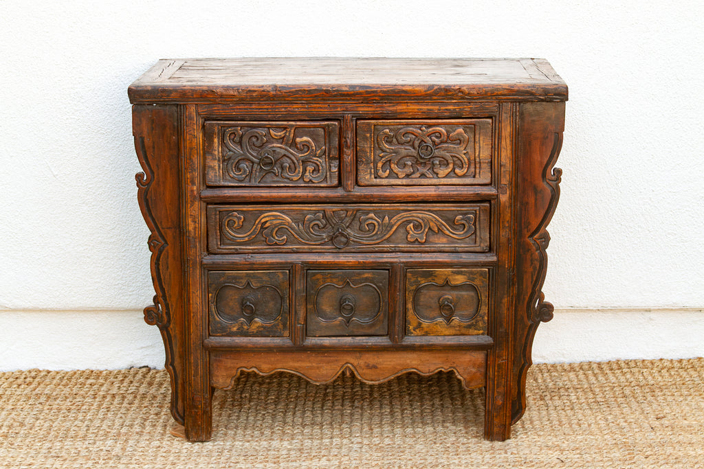 Antique Chinese Carved Six-Drawer Dresser