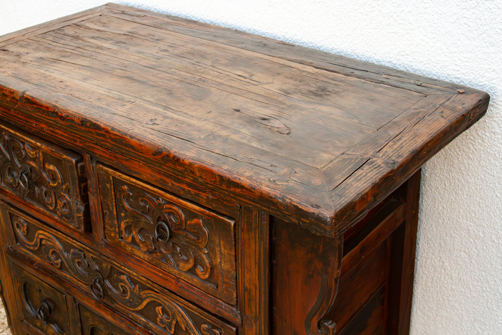 Antique Chinese Carved Six-Drawer Dresser