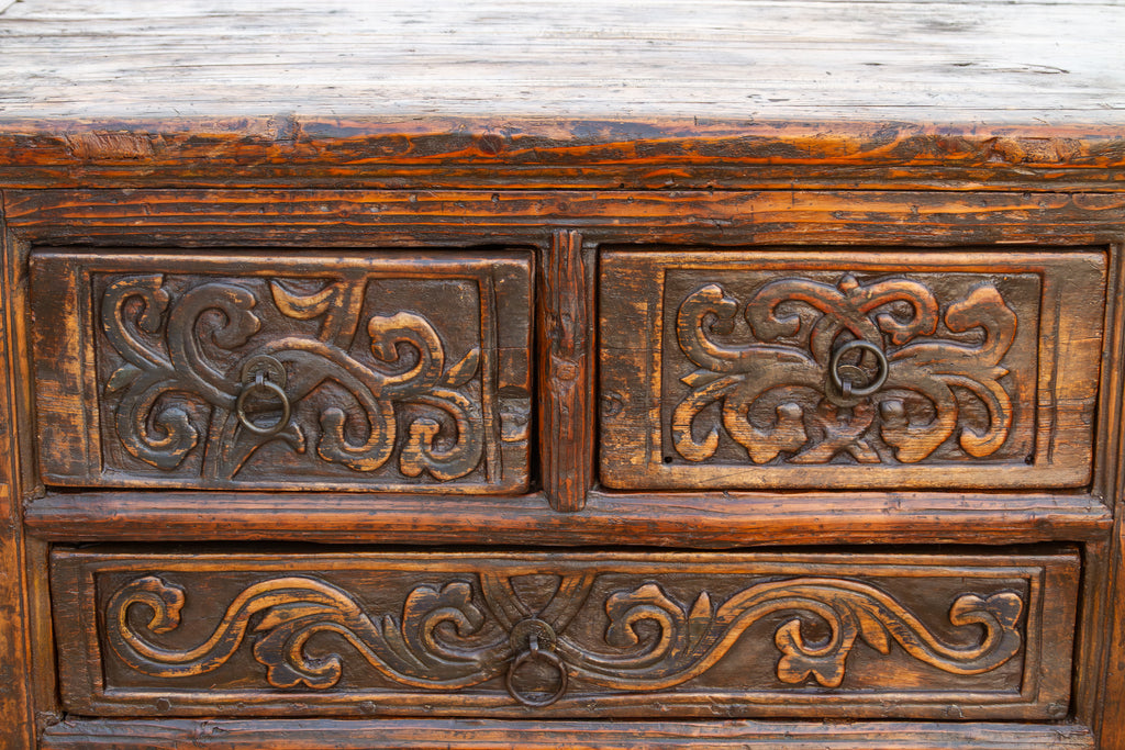 Antique Chinese Carved Six-Drawer Dresser