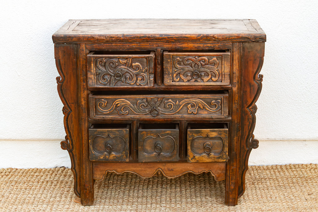 Antique Chinese Carved Six-Drawer Dresser