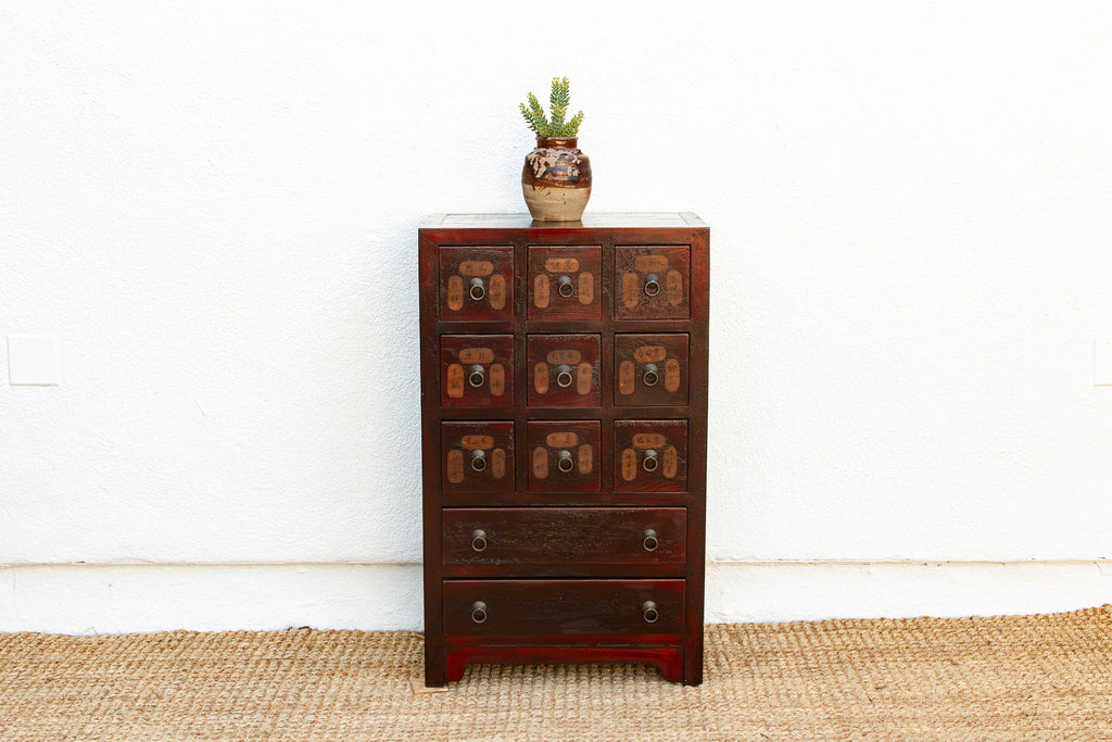 Vintage Red Painted Apothecary Chest
