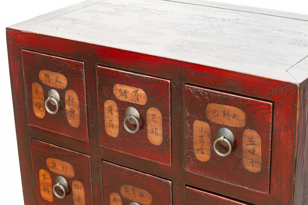 Vintage Red Painted Apothecary Chest