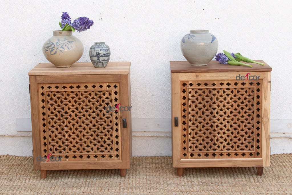 Set of 2 Reclaimed Teak Jali Nightstands (Trade)