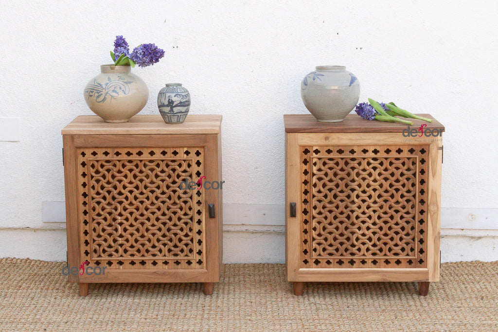 Set of 2 Reclaimed Teak Jali Nightstands (Trade)