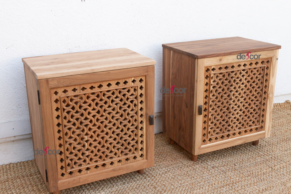 Set of 2 Reclaimed Teak Jali Nightstands (Trade)