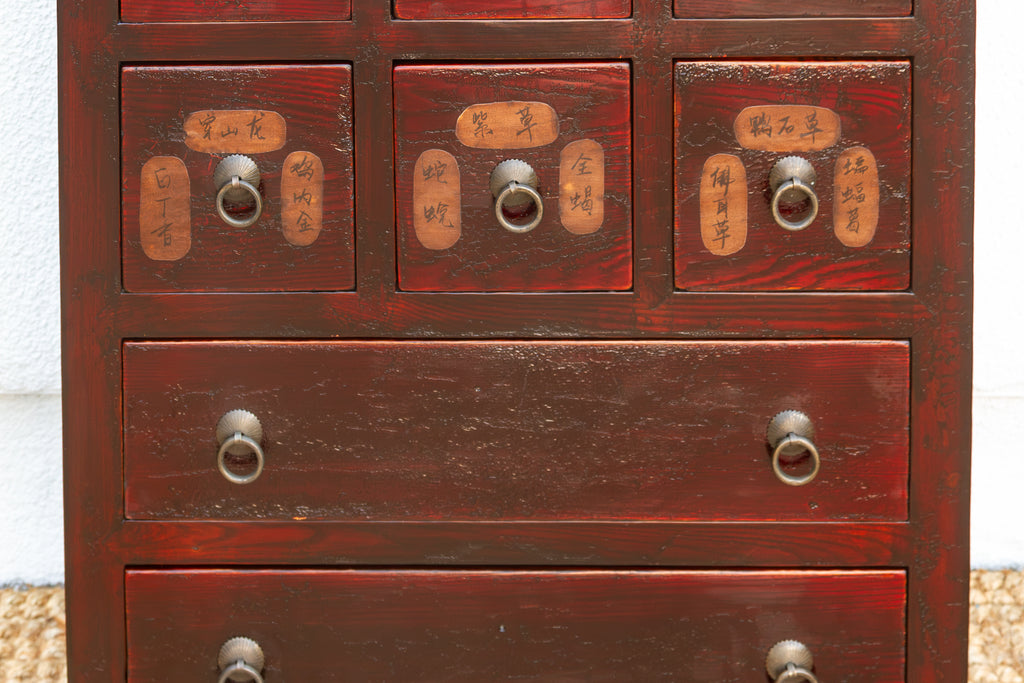 Vintage Red Painted Apothecary Chest