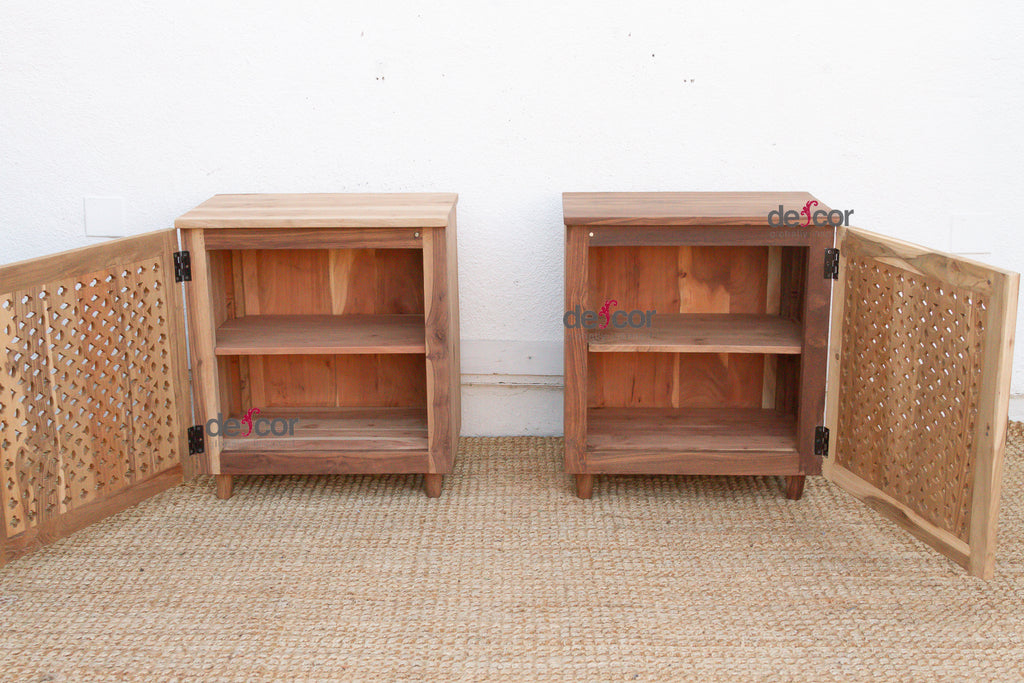 Set of 2 Reclaimed Teak Jali Nightstands (Trade)