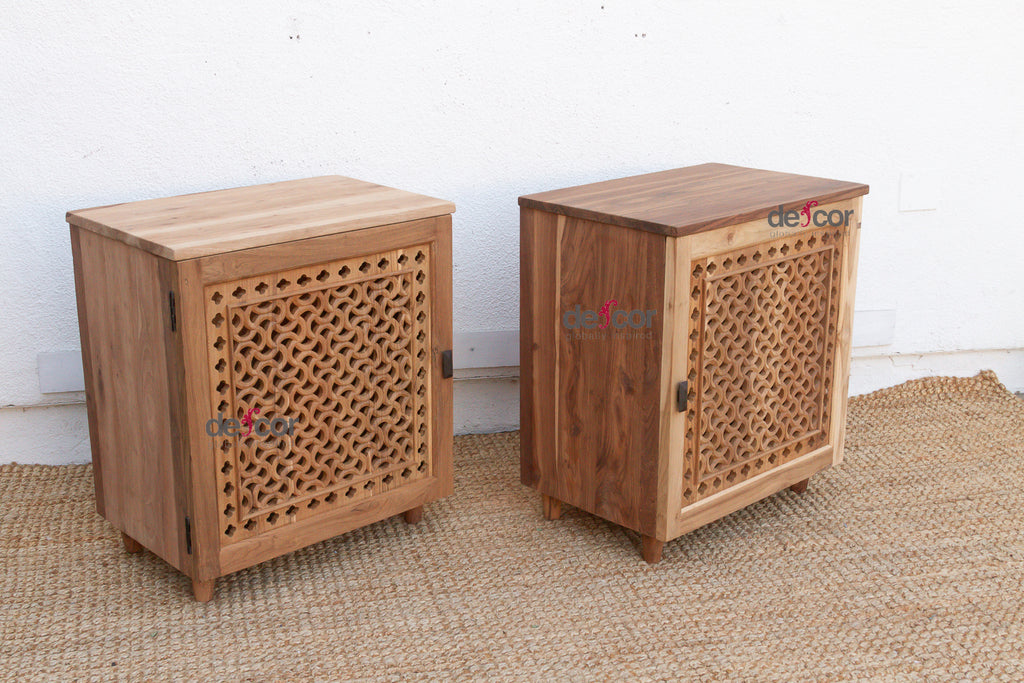 Set of 2 Reclaimed Teak Jali Nightstands (Trade)