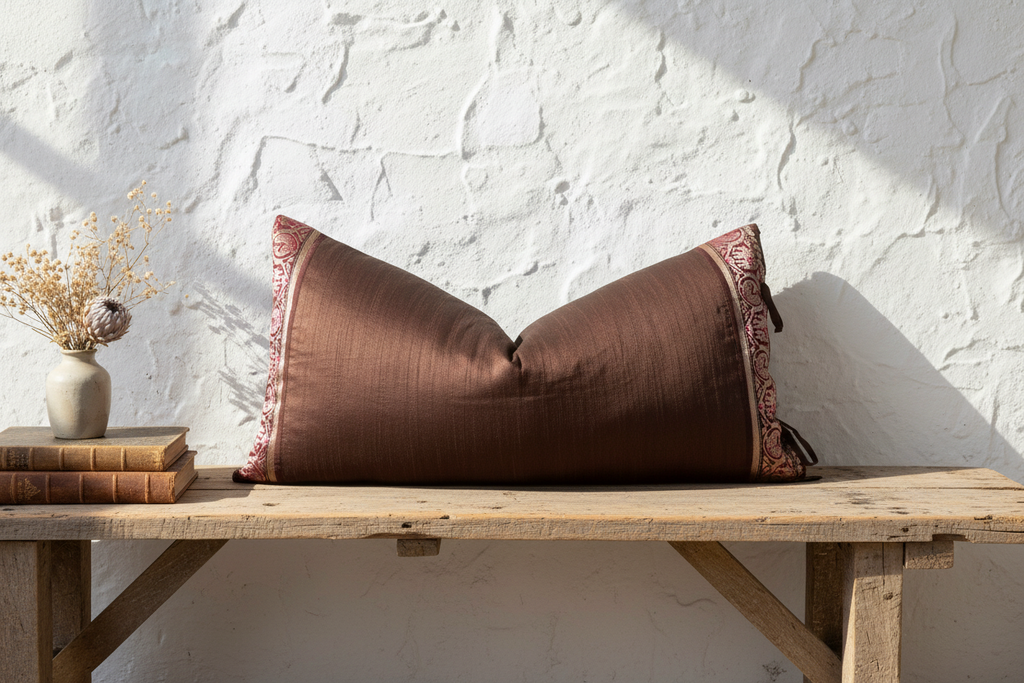 Amber Large Festive Indian Silk Queen Lumbar Pillow Cover