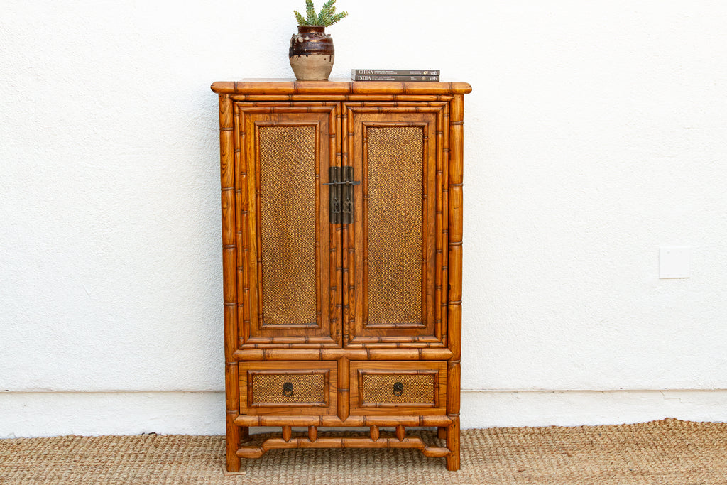 Vintage Faux Bamboo & Cane Cabinet