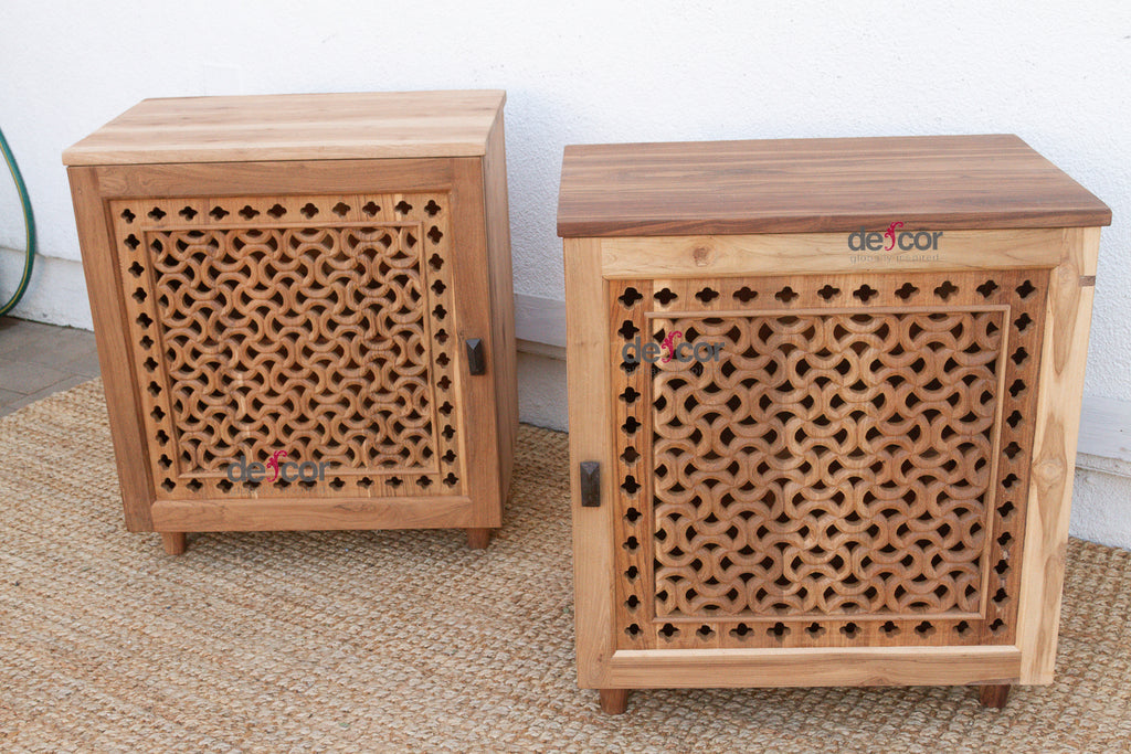 Set of 2 Reclaimed Teak Jali Nightstands (Trade)