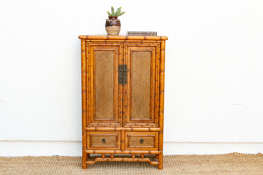 Vintage Faux Bamboo & Cane Cabinet