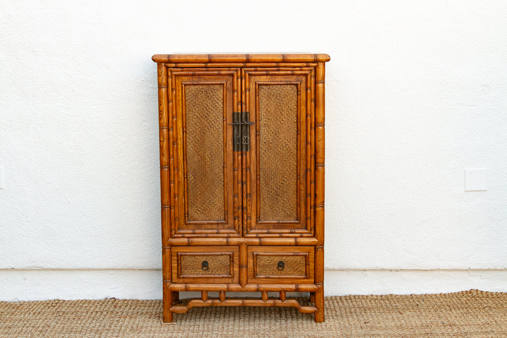 Vintage Faux Bamboo & Cane Cabinet