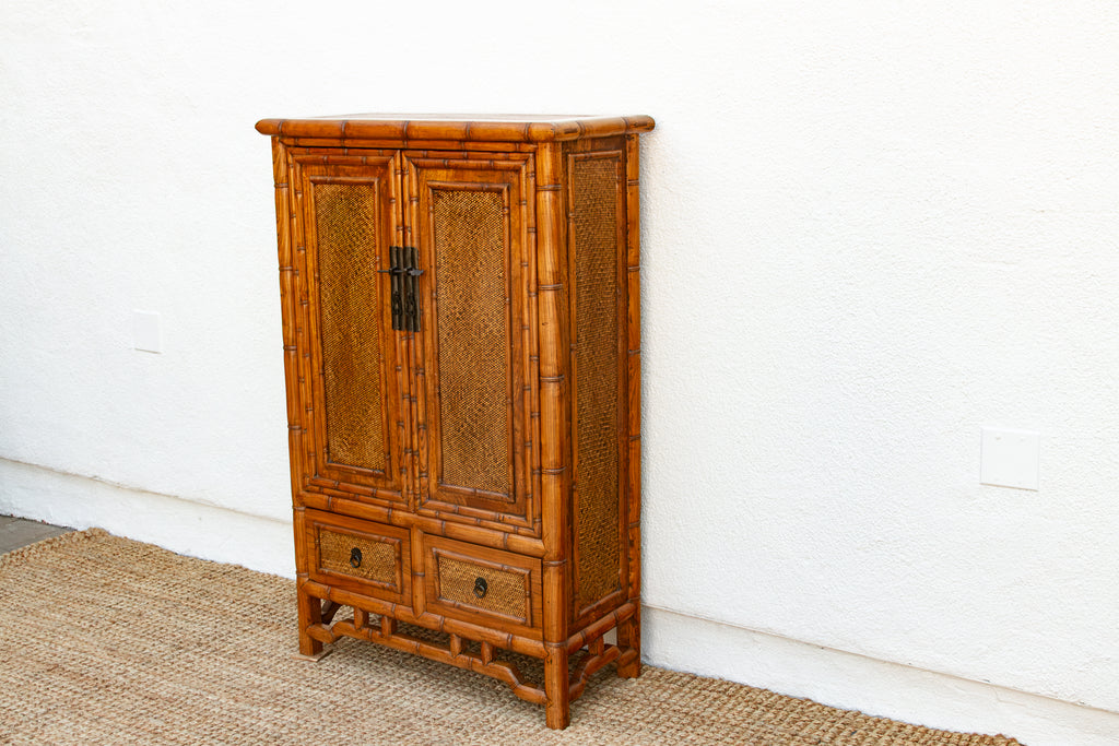 Vintage Faux Bamboo & Cane Cabinet