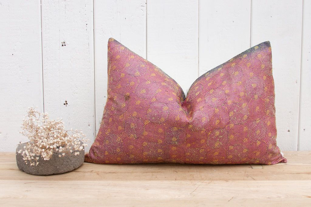 Maroon Silk Kantha Pillow