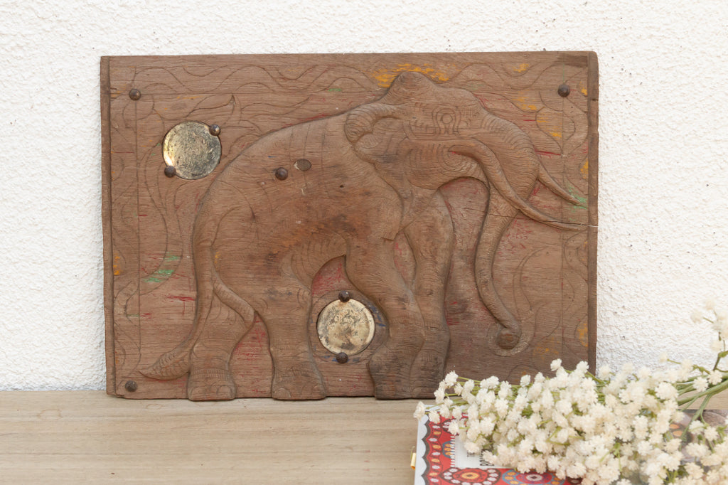 Distressed & Mirrored Thai Elephant Carving