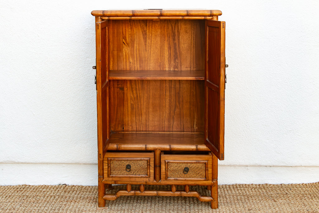 Vintage Faux Bamboo & Cane Cabinet