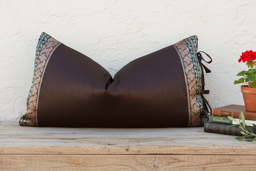 Lila Large Festive Indian Silk Queen Lumbar Pillow Cover