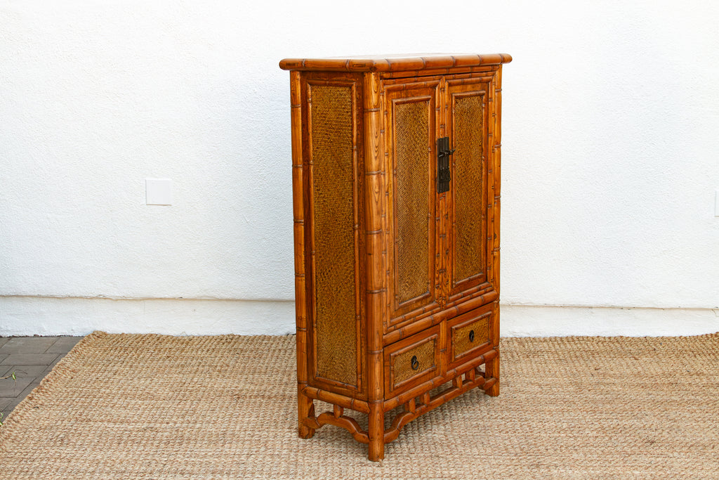 Vintage Faux Bamboo & Cane Cabinet