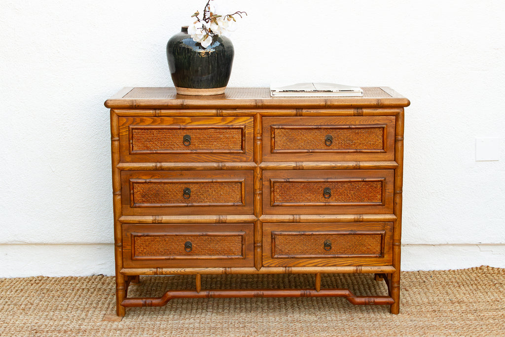 20th Century Faux Bamboo & Cane 6-Drawer Dresser (Trade)