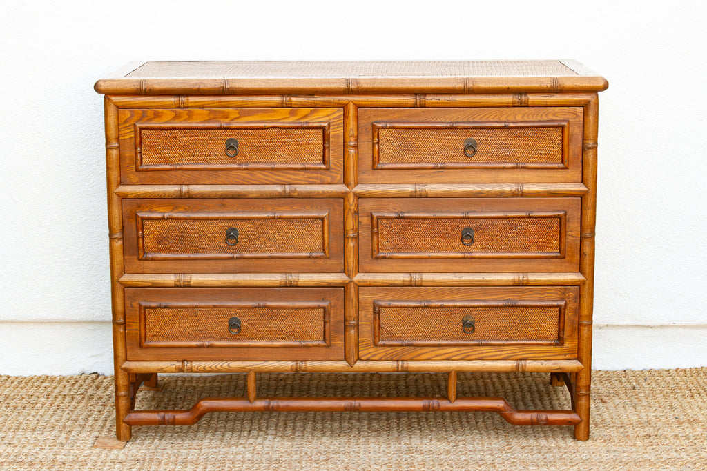 20th Century Faux Bamboo & Cane 6-Drawer Dresser (Trade)