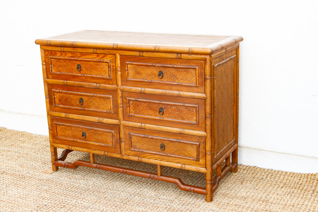 20th Century Faux Bamboo & Cane 6-Drawer Dresser (Trade)
